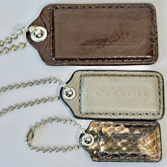 3 Coach Hang Tag Bundle Brown Silver Snake Skin 2.5" Replacement - Picture 3 of 4